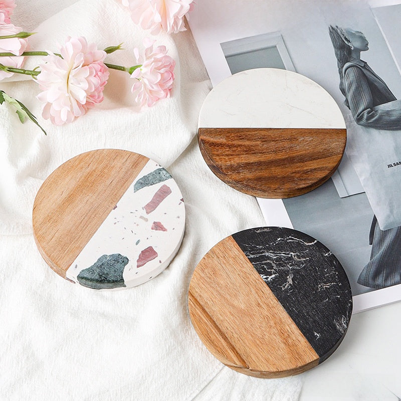 Marble Stitching Acacia Wood Coaster
