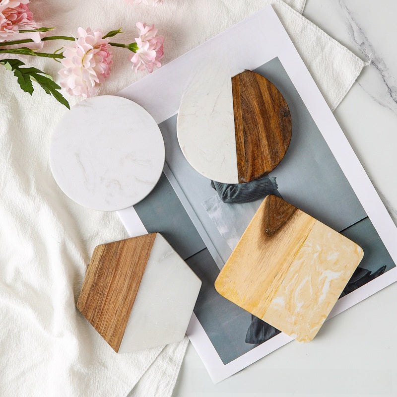 Marble Stitching Acacia Wood Coaster