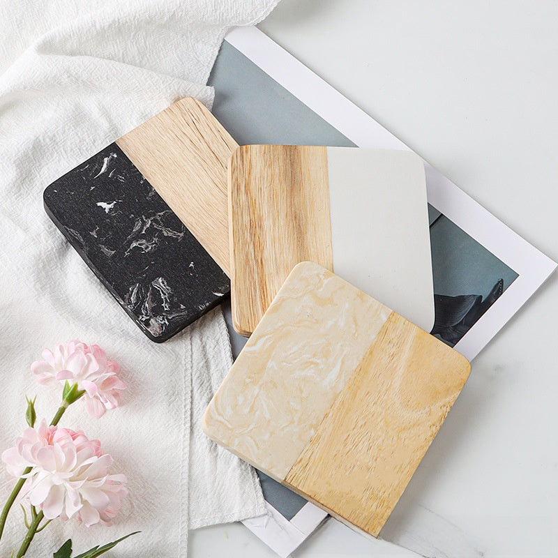 Marble Stitching Acacia Wood Coaster