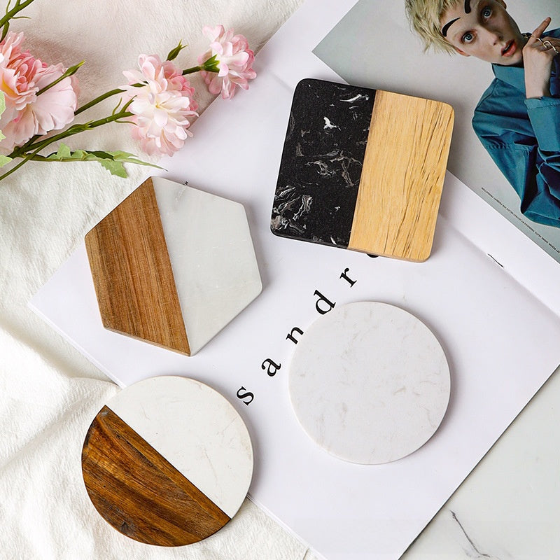 Marble Stitching Acacia Wood Coaster